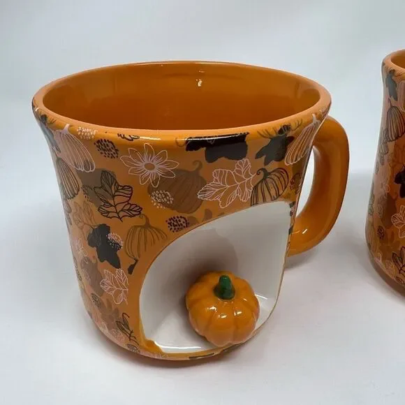Set of 2 MARKET FINDS Coffee Mug Orange Happy Harvest Figural Ceramic Pumpkins - Picture 2 of 11